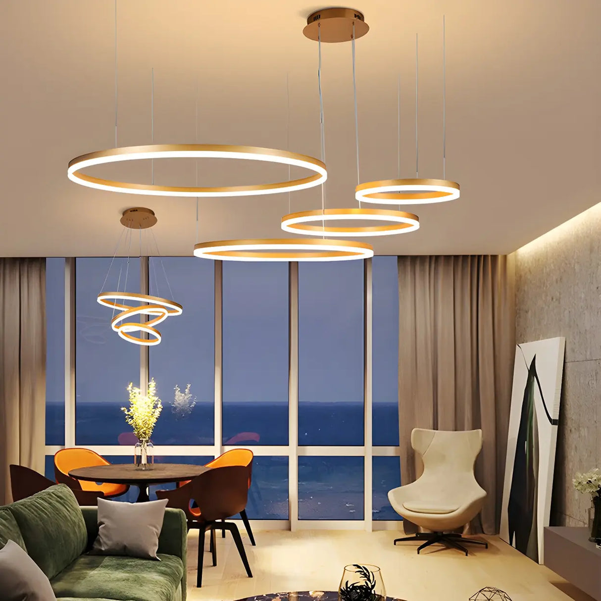 Modern Circular LED Gold Pendant Light for Dining Room Image - 5