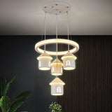 Modern Circular LED Pendant Chandelier House Shape Image - 1