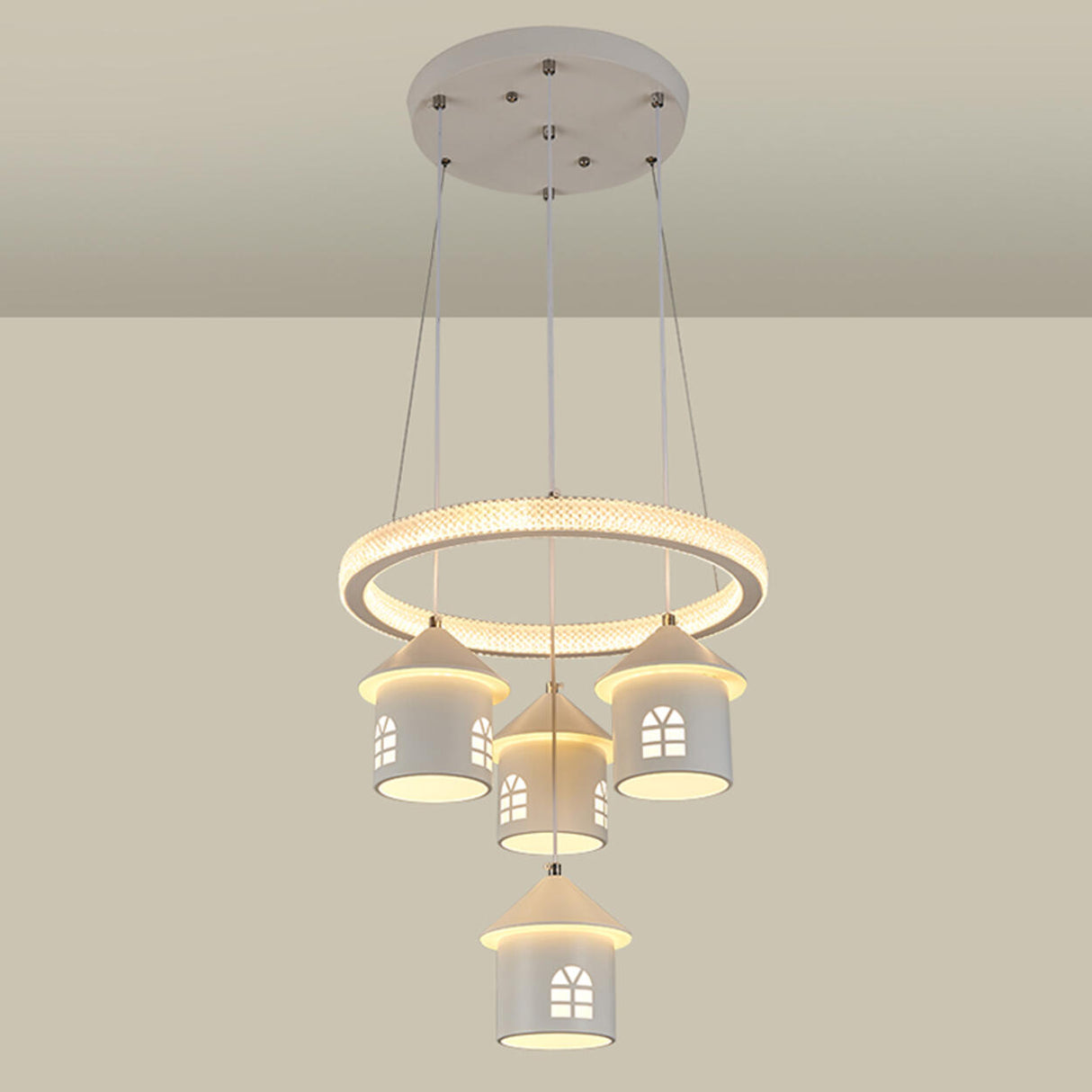 Modern Circular LED Pendant Chandelier House Shape Image - 12