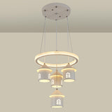 Modern Circular LED Pendant Chandelier House Shape Image - 12