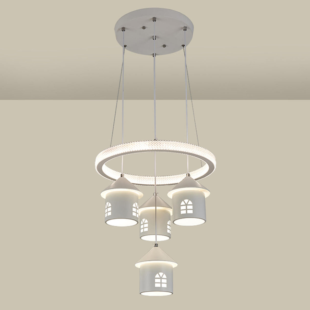 Modern Circular LED Pendant Chandelier House Shape Image - 13