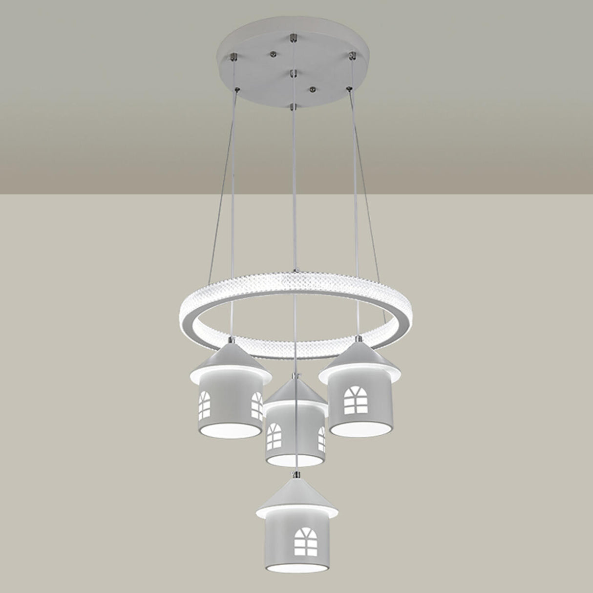 Modern Circular LED Pendant Chandelier House Shape Image - 14