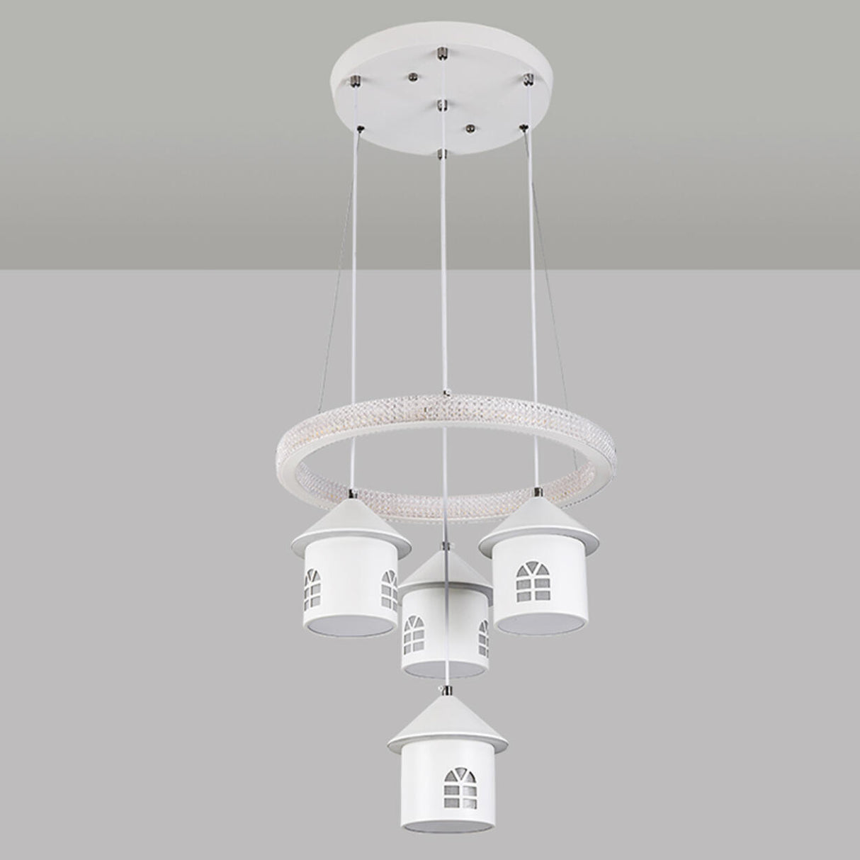 Modern Circular LED Pendant Chandelier House Shape Image - 15