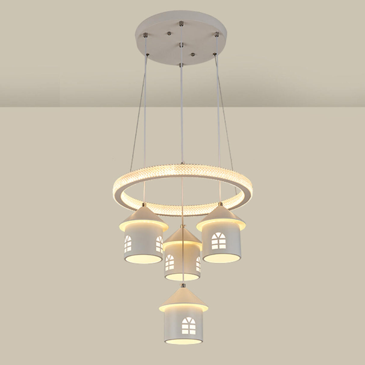 Modern Circular LED Pendant Chandelier House Shape Image - 19