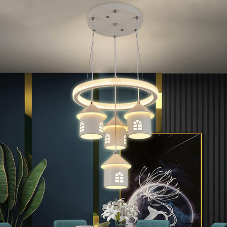 Modern Circular LED Pendant Chandelier House Shape Image - 2