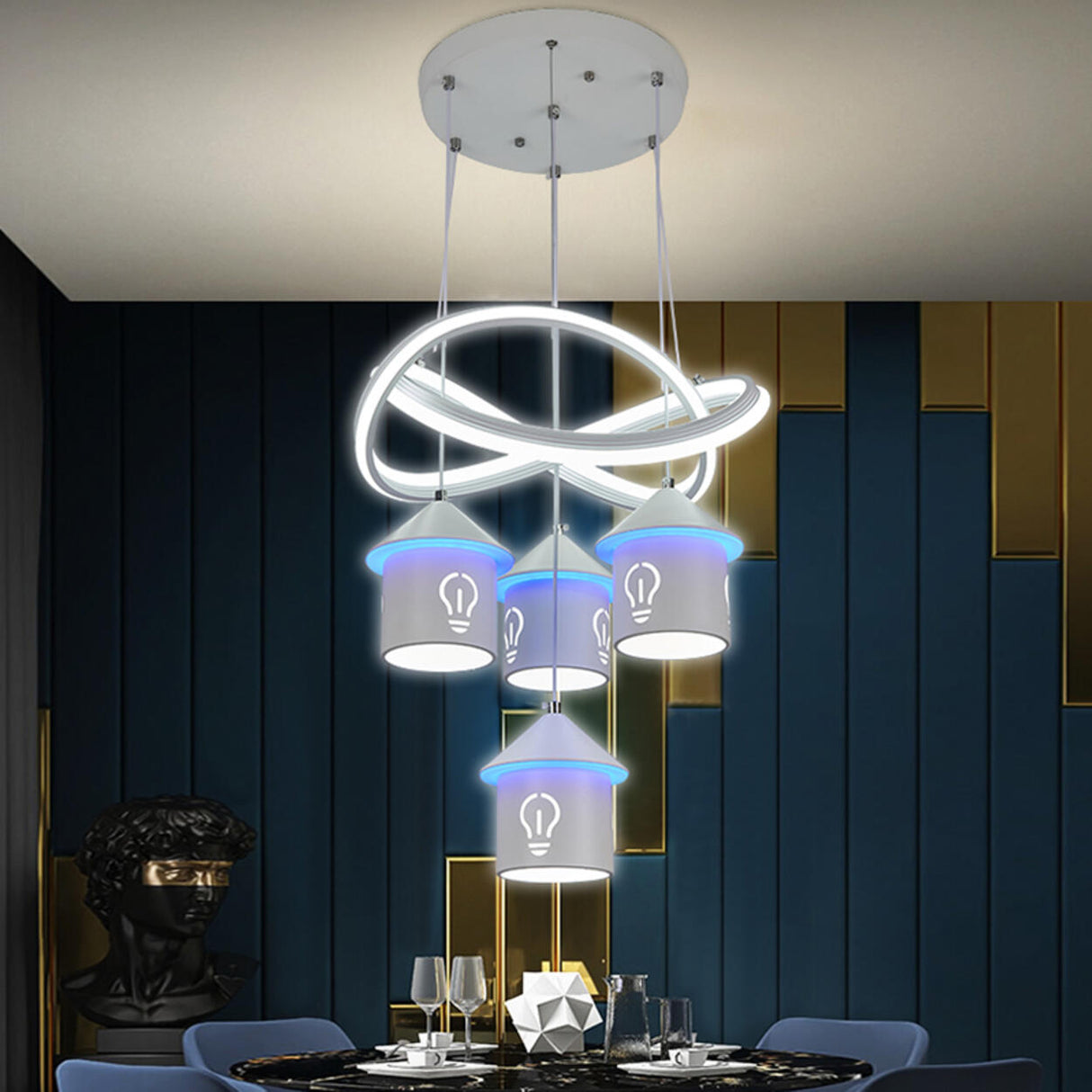 Modern Circular LED Pendant Chandelier House Shape Image - 20