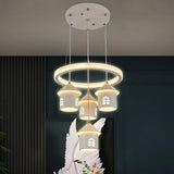 Modern Circular LED Pendant Chandelier House Shape Image - 4