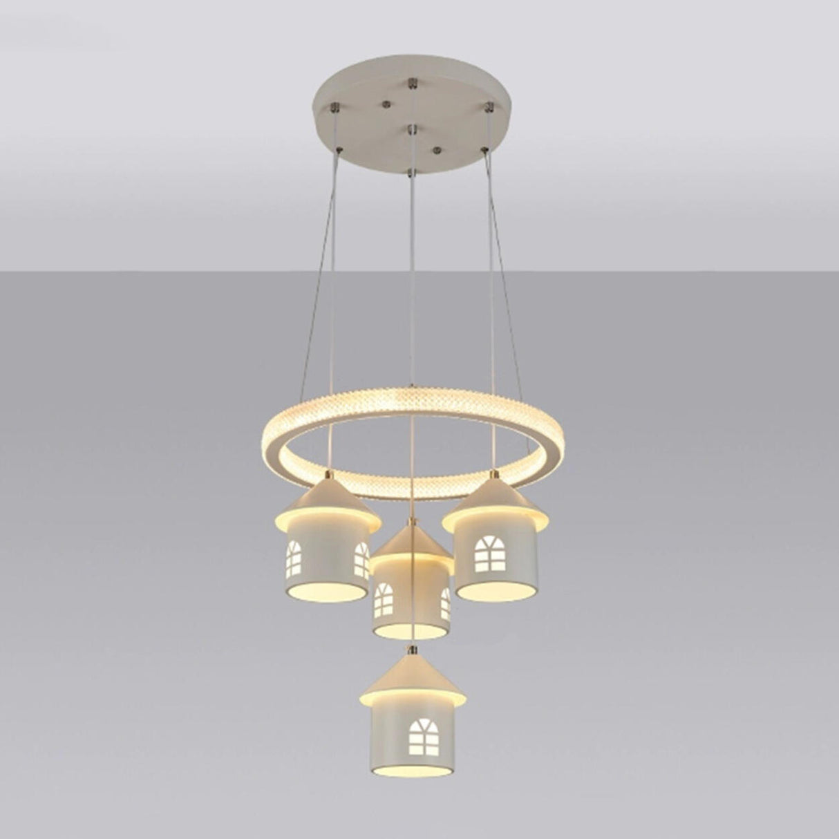 Modern Circular LED Pendant Chandelier House Shape Image - 5