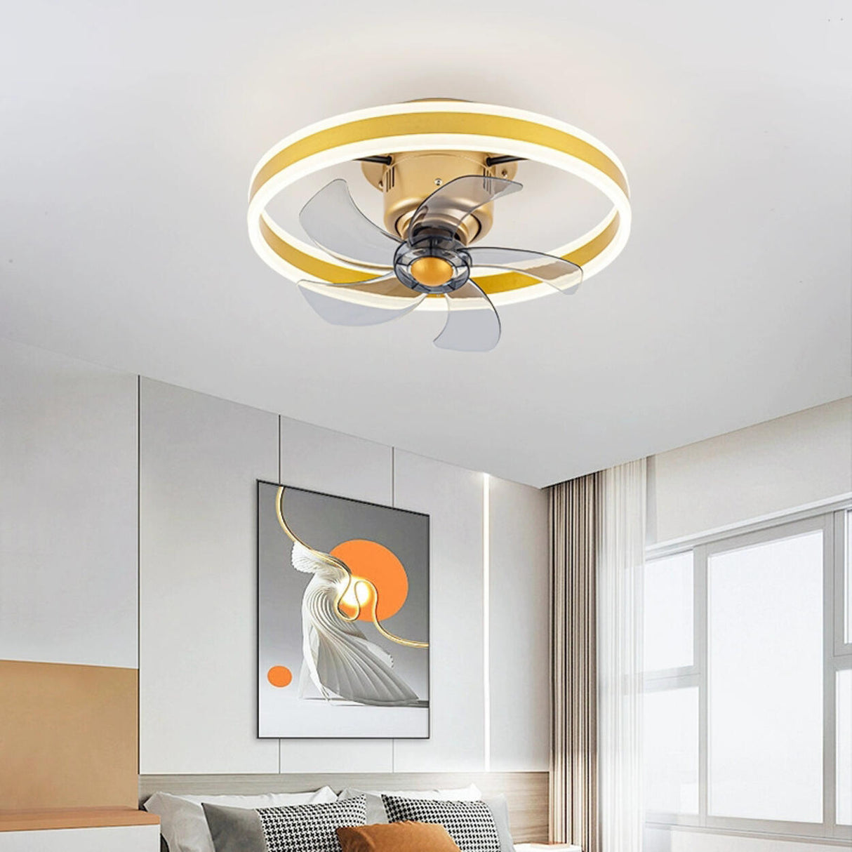 Modern Circular LED Semi-Flush Ceiling Fan with Light Image - 3