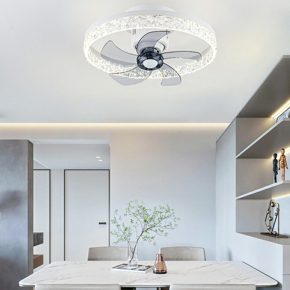 Modern Circular LED Semi-Flush Ceiling Fan with Light Image - 4