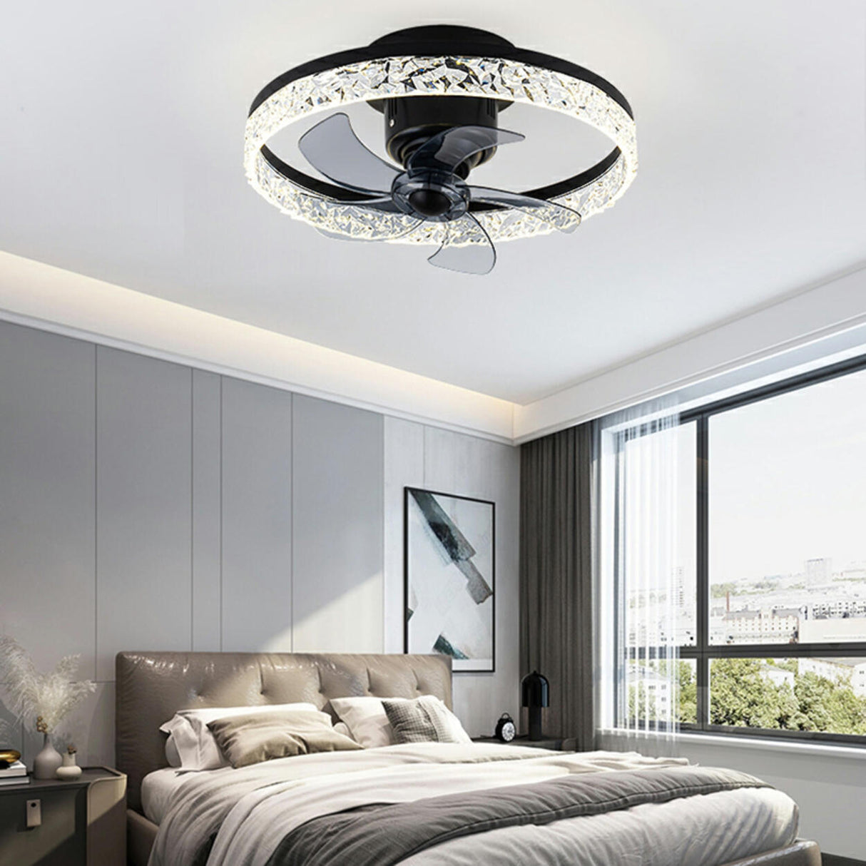 Modern Circular LED Semi-Flush Ceiling Fan with Light Image - 5