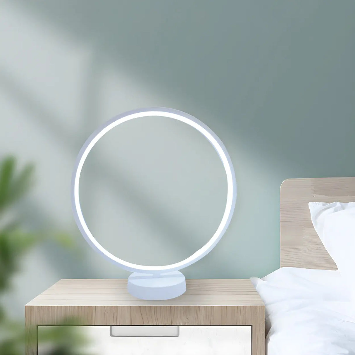 Modern Circular LED Table Lamp White Minimalist Image - 1