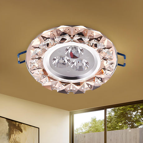 Modern Circular Rose Gold Crystal LED Flush Mount Light Image - 1