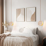 Modern Circular Round Beige Stone Pendant Light Bedroom Image - 2