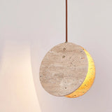 Modern Circular Round Beige Stone Pendant Light Bedroom Image - 6