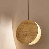 Modern Circular Round Beige Stone Pendant Light Bedroom Image - 7