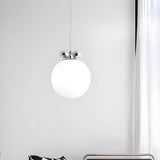 Modern Classic Chrome White Glass Globe Pendant Image - 1