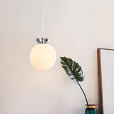 Modern Classic Chrome White Glass Globe Pendant Image - 5