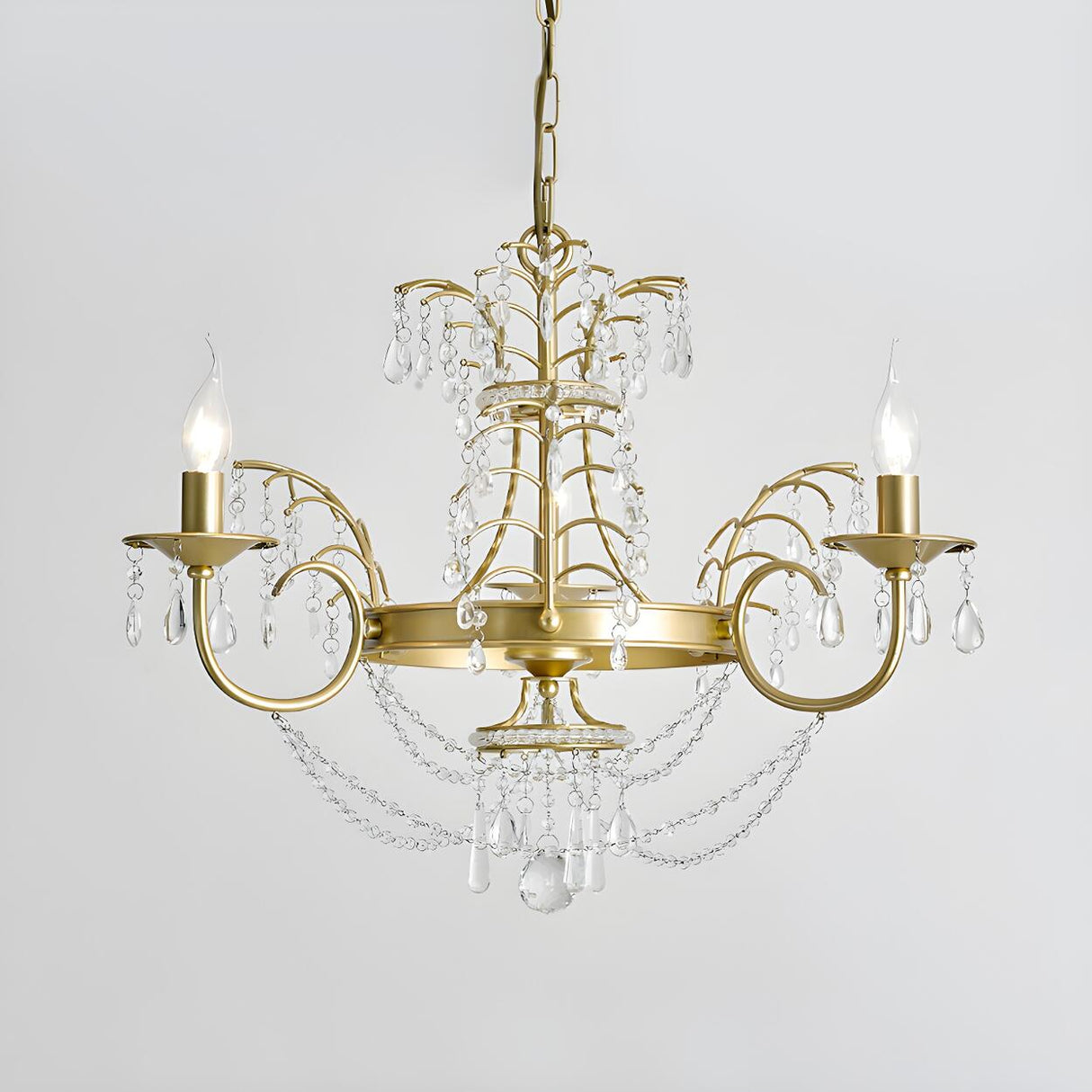 Modern Classic Gold Crystal Candle Hanging Chandelier Image - 3