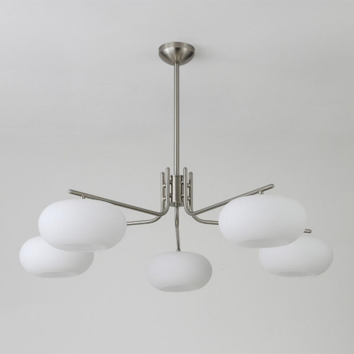 Modern Classic Silver Frosted Glass Drum Chandelier Image - 2