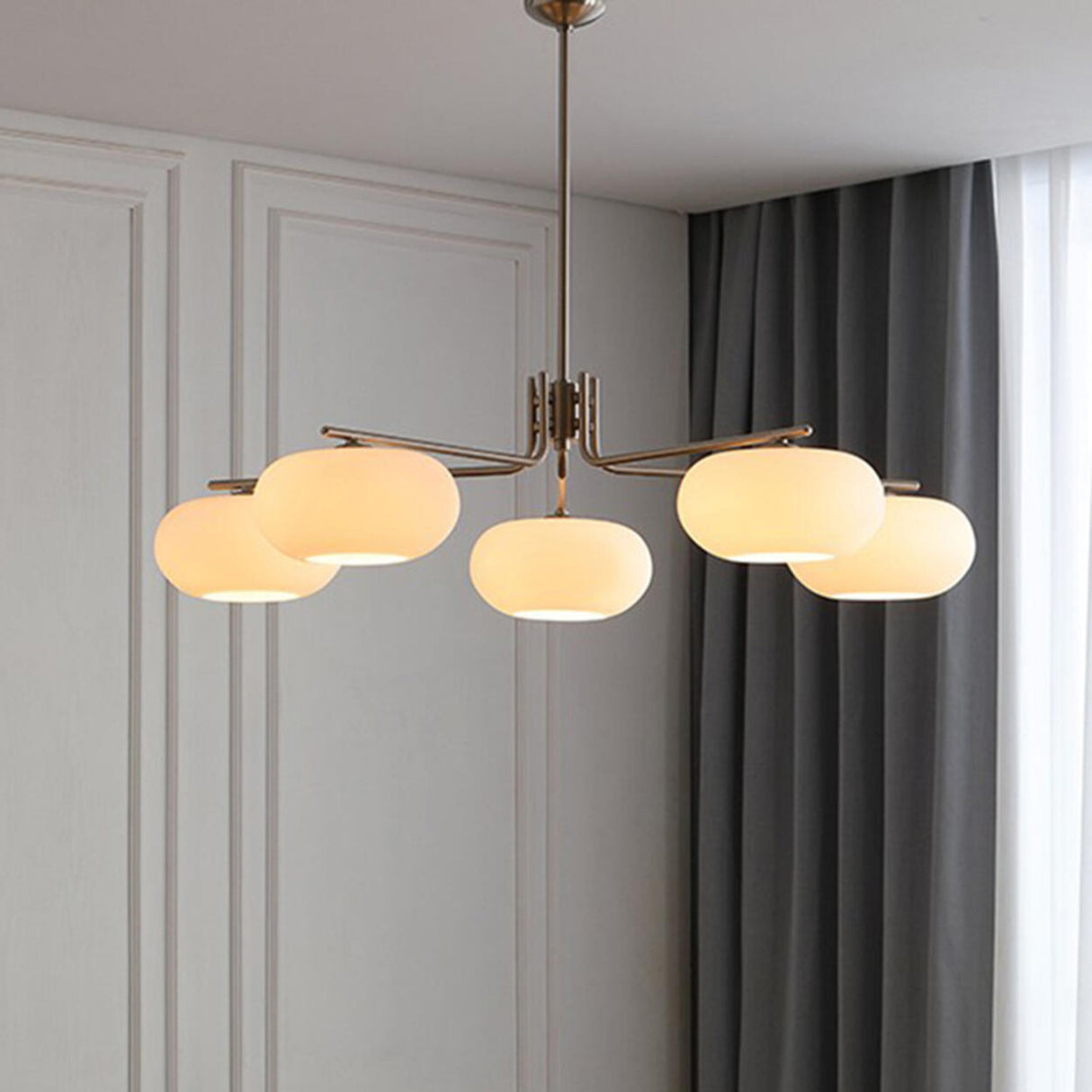 Modern Classic Silver Frosted Glass Drum Chandelier Image - 4