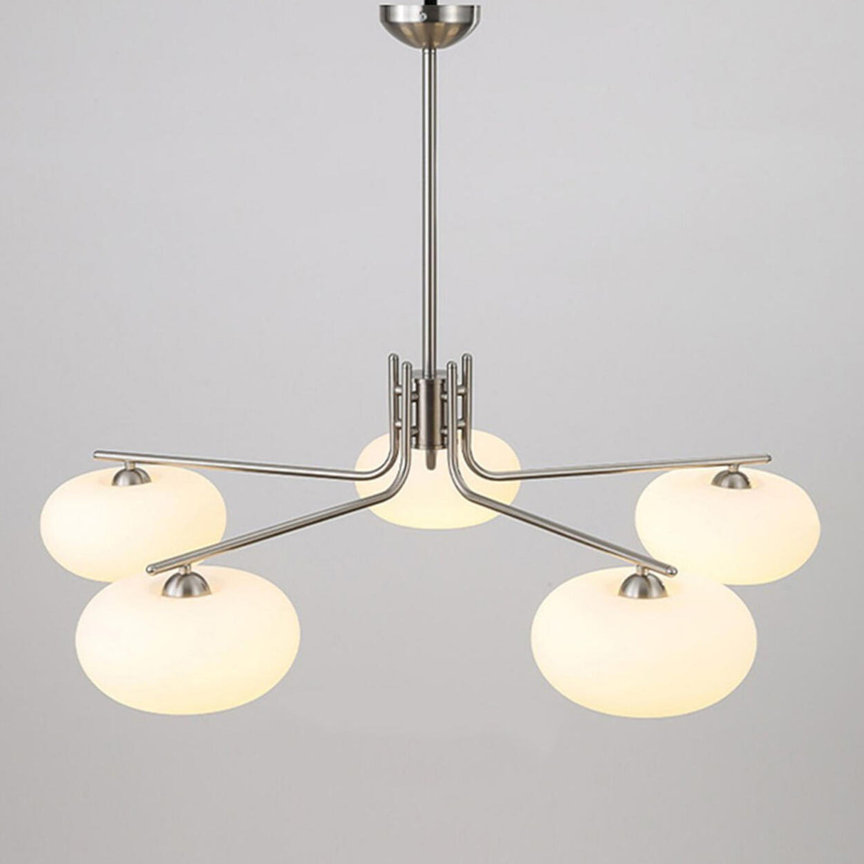 Modern Classic Silver Frosted Glass Drum Chandelier Image - 6