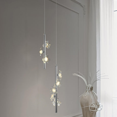 Modern Clear Acrylic Flower Metal Tube Bedroom Pendant Light Image - 1