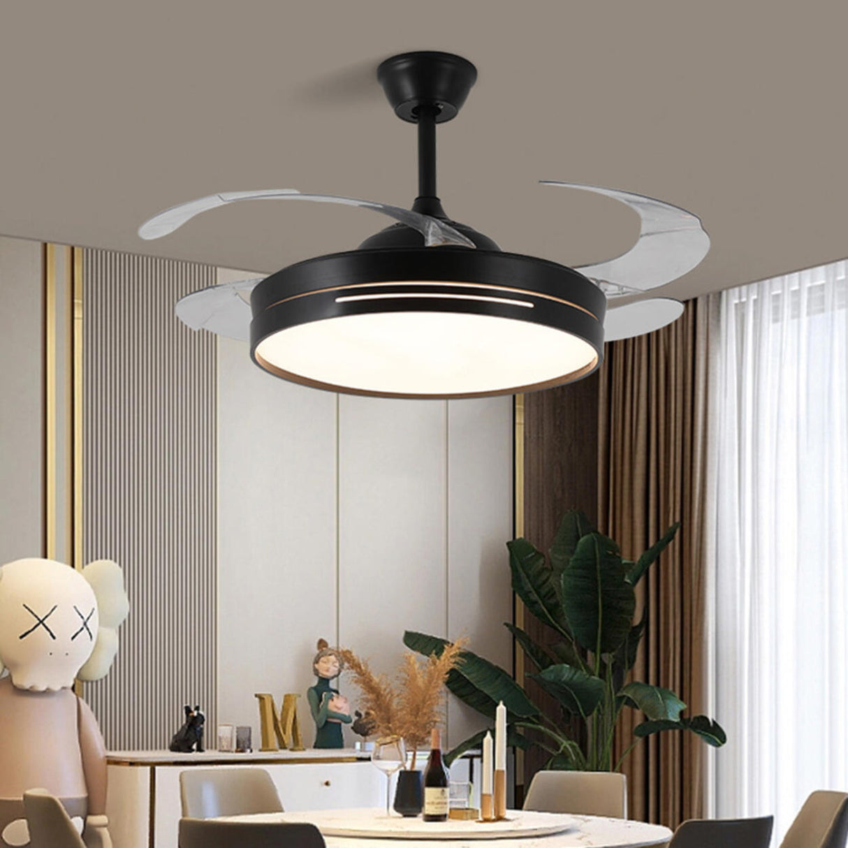 Modern Clear Blade Simple Round Ceiling Fan with Light Image - 1