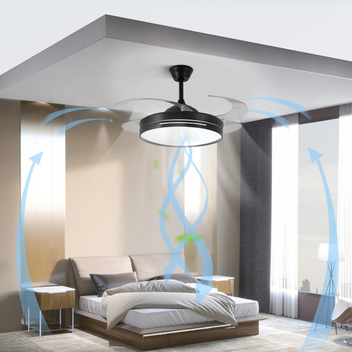 Modern Clear Blade Simple Round Ceiling Fan with Light Image - 19