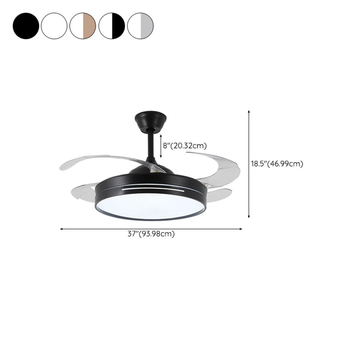 Modern Clear Blade Simple Round Ceiling Fan with Light 