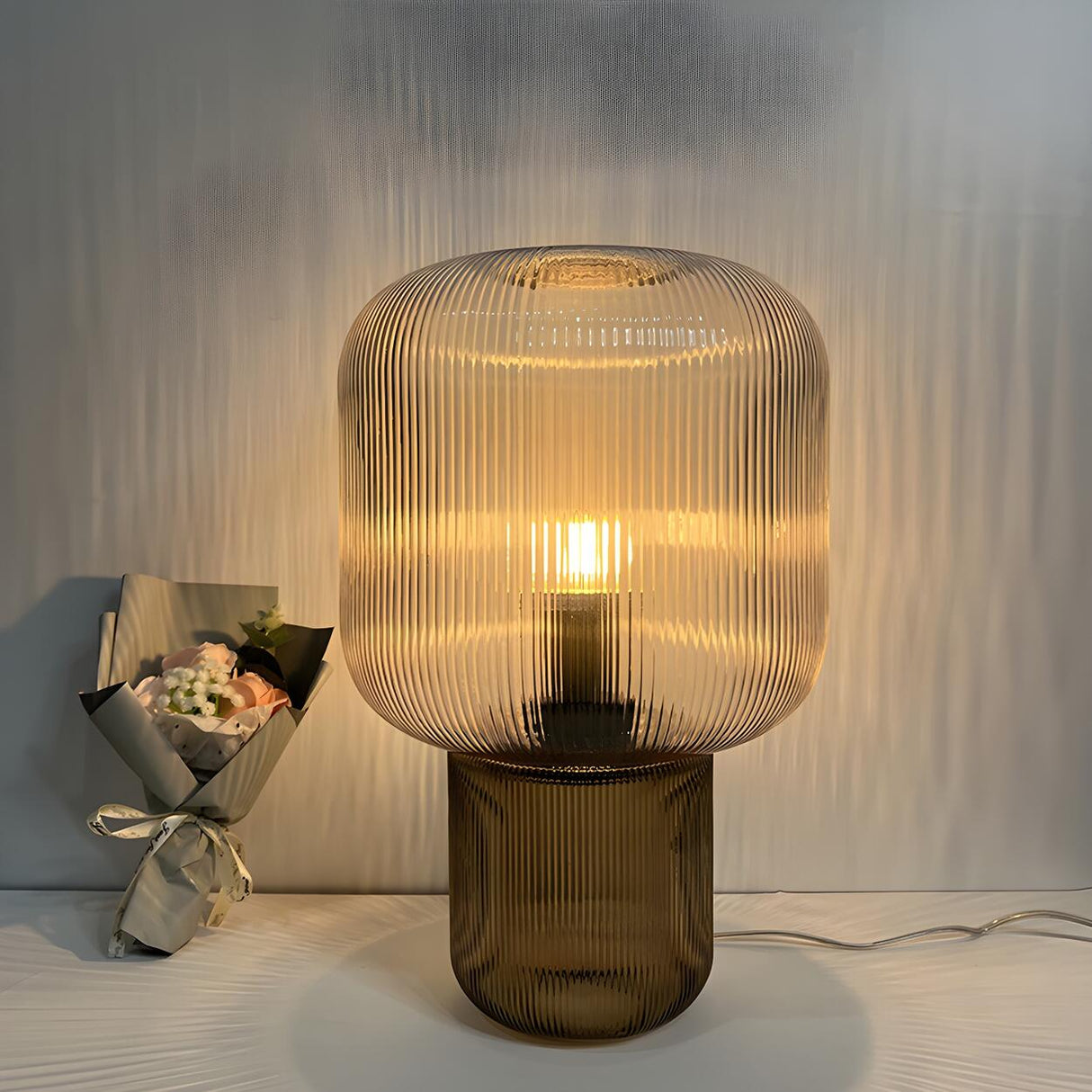 Modern Clear Brown Glass Blub Shape Bedroom Table Lamp Image - 1