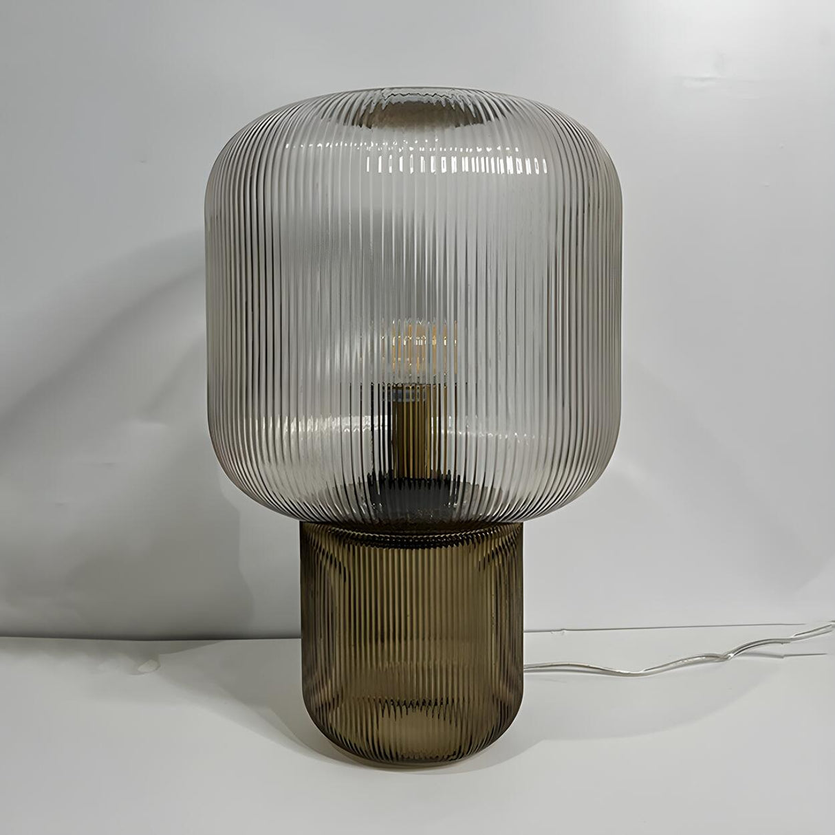 Modern Clear Brown Glass Blub Shape Bedroom Table Lamp Image - 7