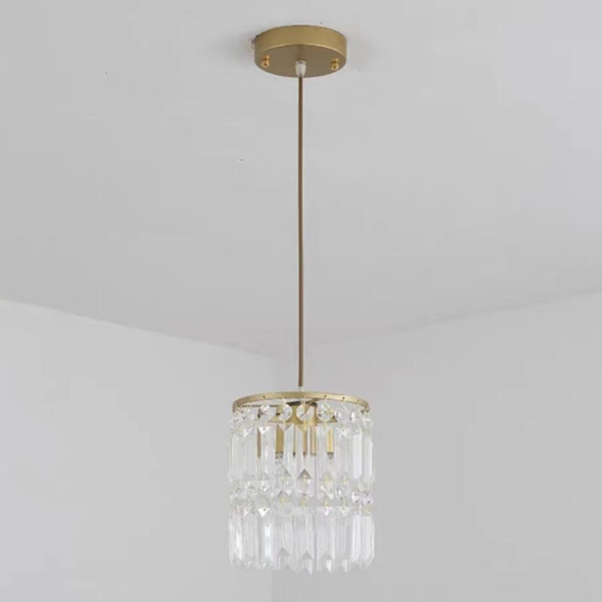 Modern Clear Crystal Cylinder Crystal Pendant Light Image - 11