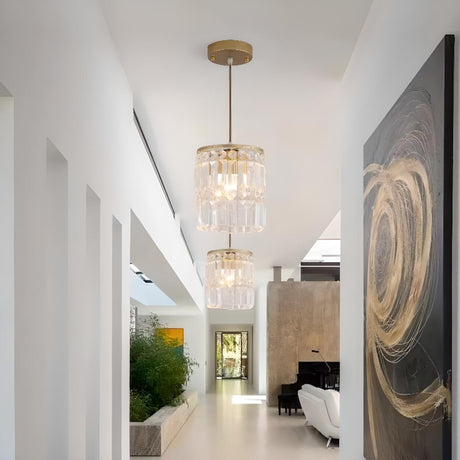 Modern Clear Crystal Cylinder Crystal Pendant Light Image - 2