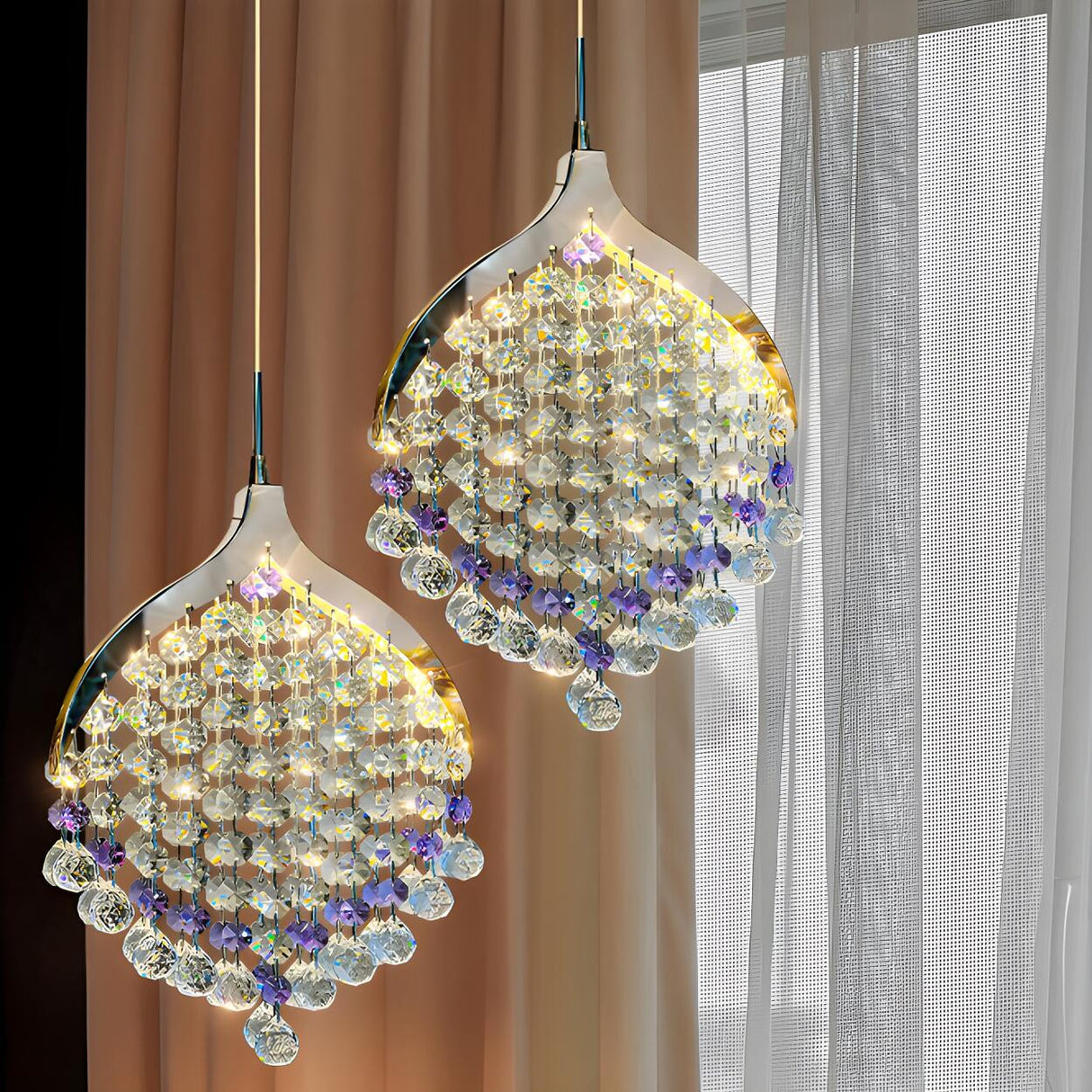 Modern Clear Crystal Droplet Teardrop Pendant Light Image - 11