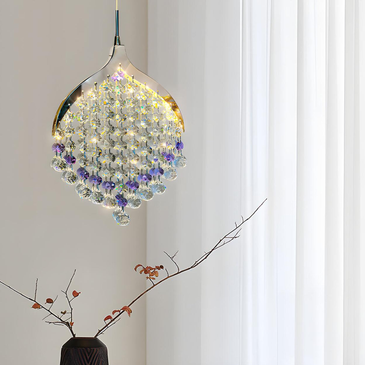 Modern Clear Crystal Droplet Teardrop Pendant Light Image - 3