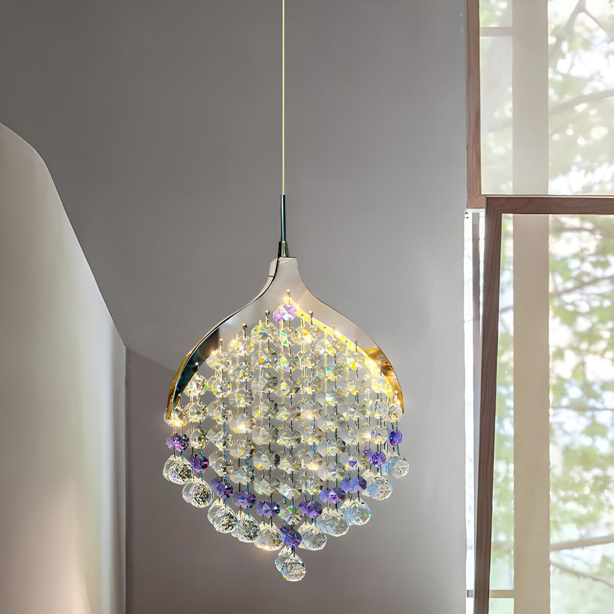 Modern Clear Crystal Droplet Teardrop Pendant Light Image - 4