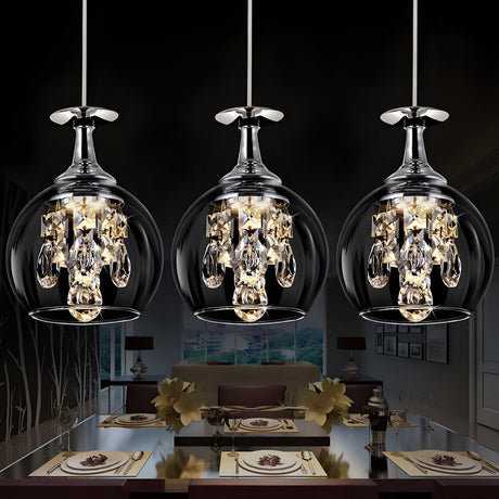 Modern Clear Crystal Wine Glass Dining Room Pendant Light Image - 7