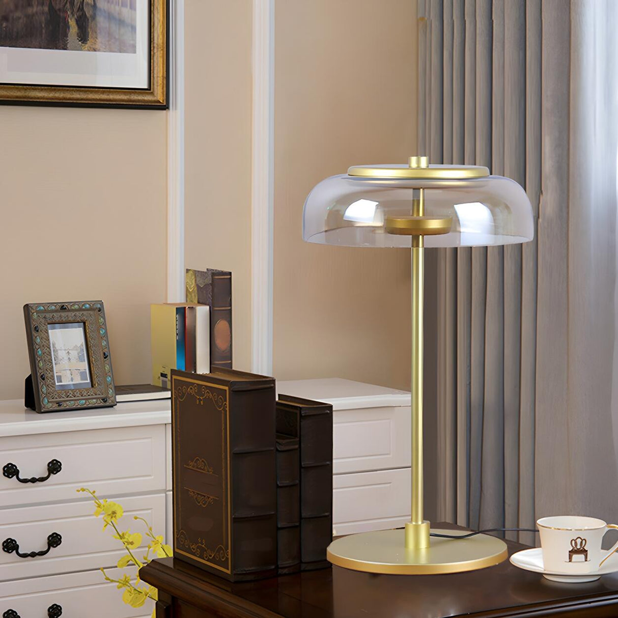 Modern Clear Dome Glass Shade Gold LED Table Lamp Image - 1