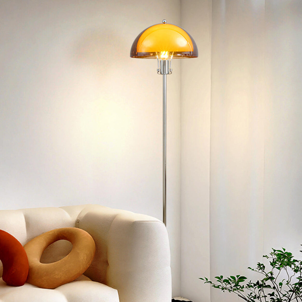 Modern Clear Dome Shade and Chrome Metal Floor Lamp Image - 12