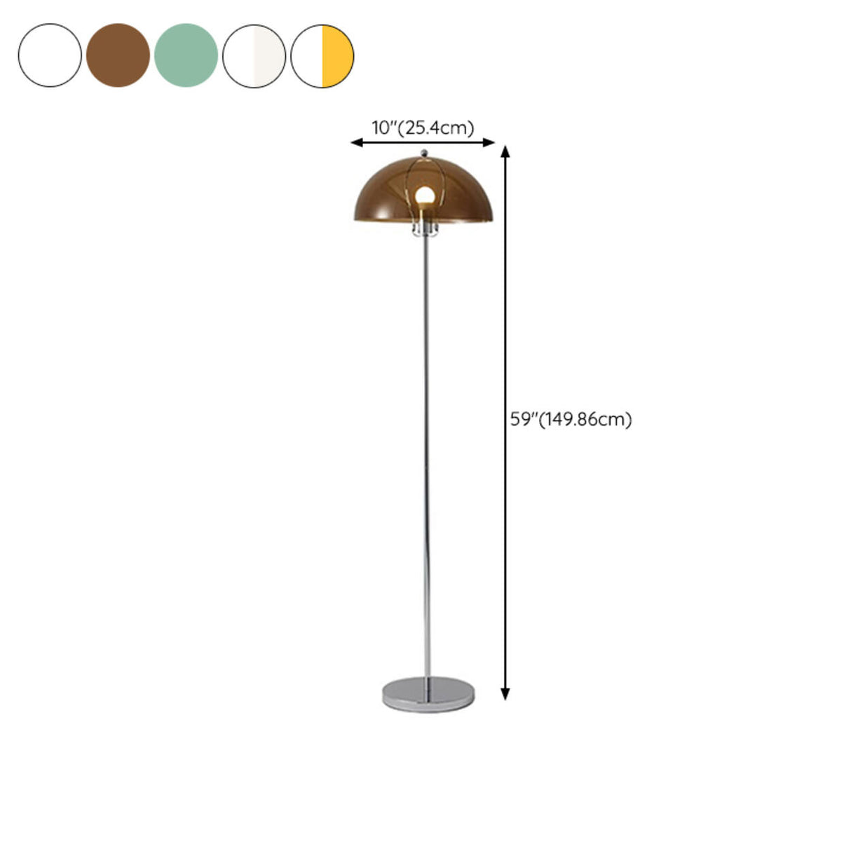 Modern Clear Dome Shade and Chrome Metal Floor Lamp 