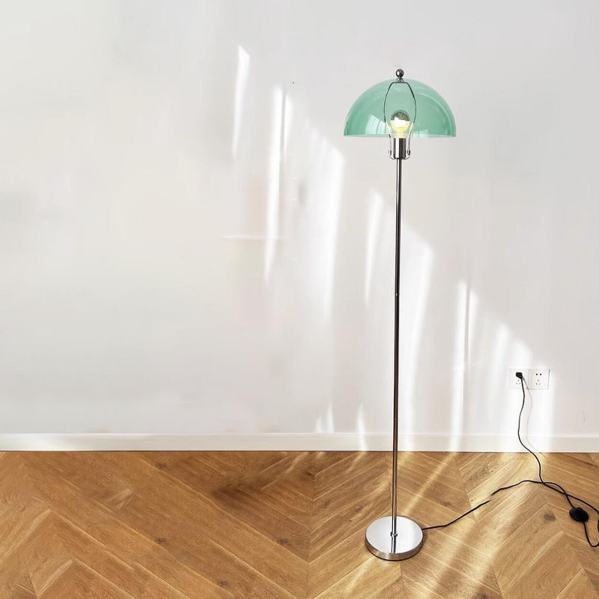 Modern Clear Dome Shade and Chrome Metal Floor Lamp Image - 3