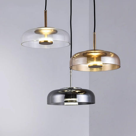 Modern Clear Glass and Metal Dome Pendant Light Set Image - 1