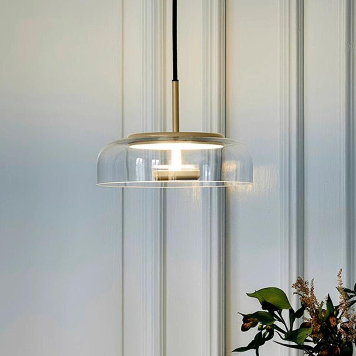 Modern Clear Glass and Metal Dome Pendant Light Set Image - 4