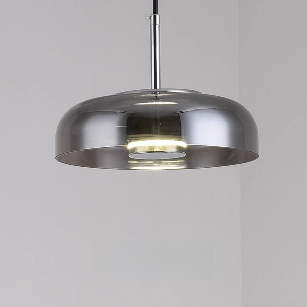 Modern Clear Glass and Metal Dome Pendant Light Set Image - 7