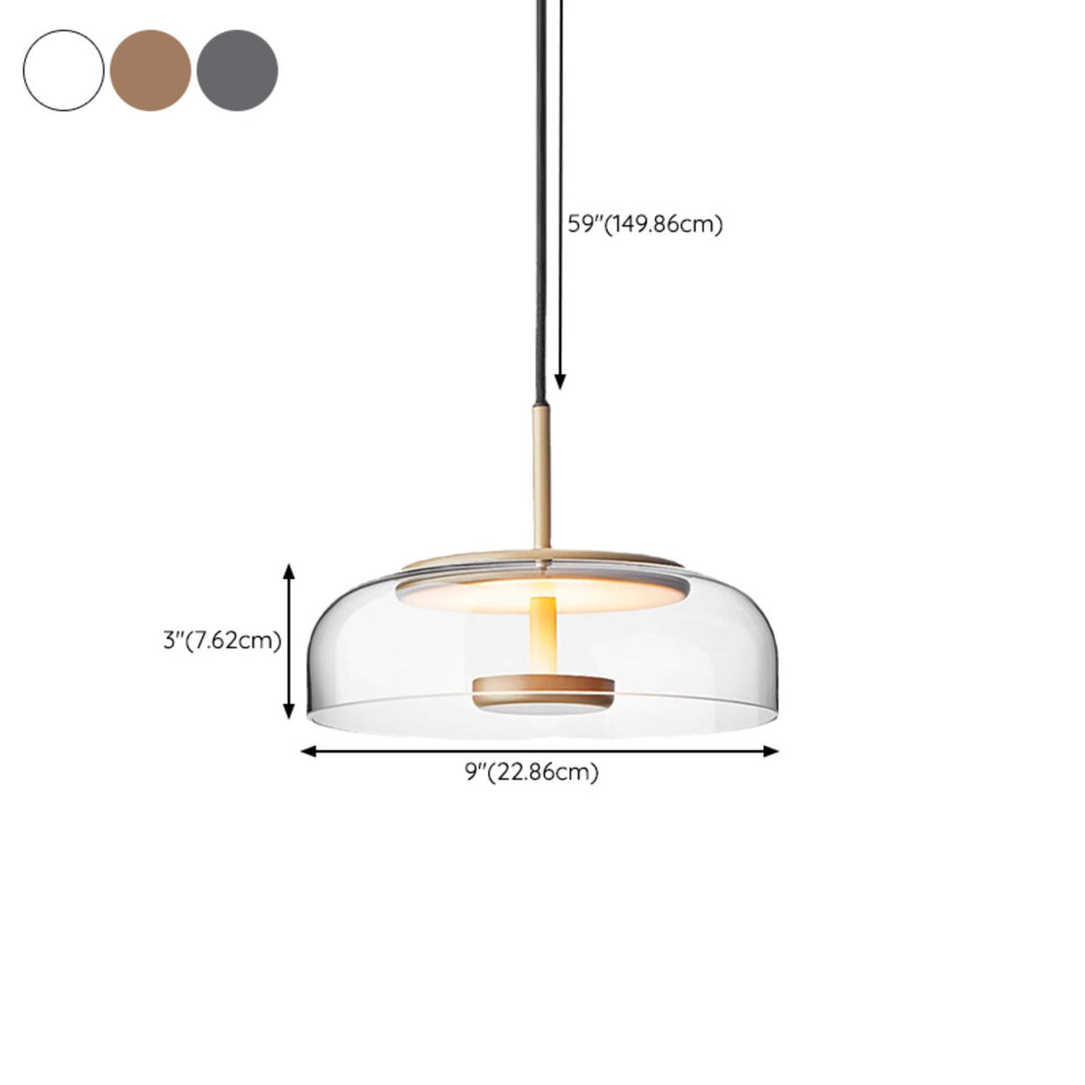 Modern Clear Glass and Metal Dome Pendant Light Set 