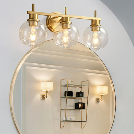 Modern Clear Glass Bathroom Gold Globe Vanity Light Image - 1