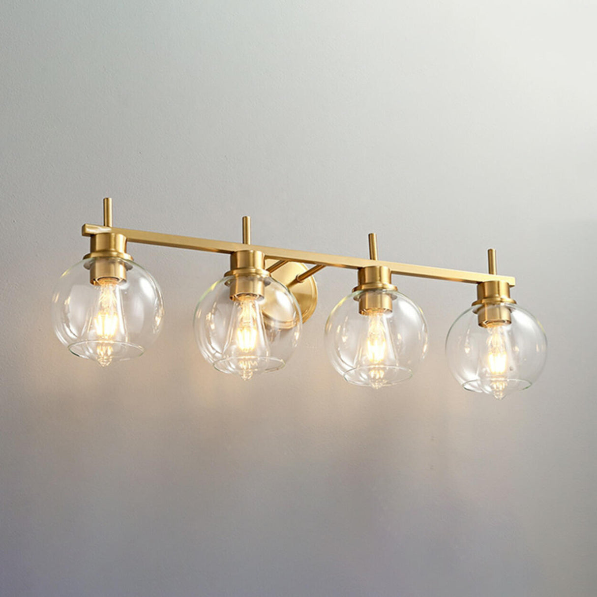 Modern Clear Glass Bathroom Gold Globe Vanity Light Image - 10