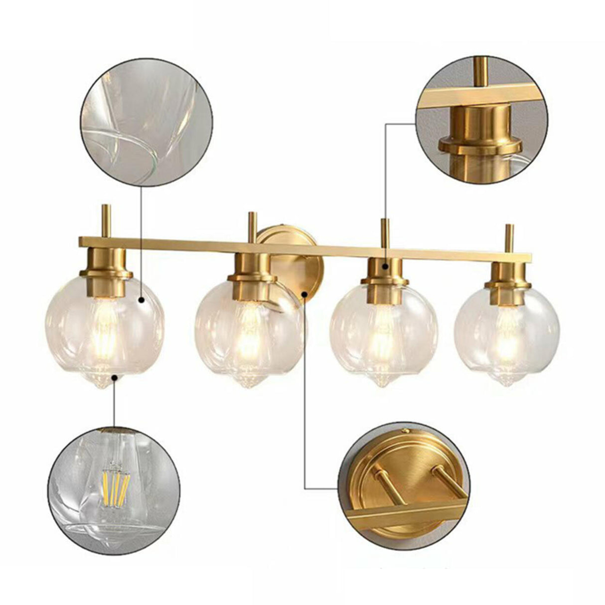 Modern Clear Glass Bathroom Gold Globe Vanity Light Image - 12