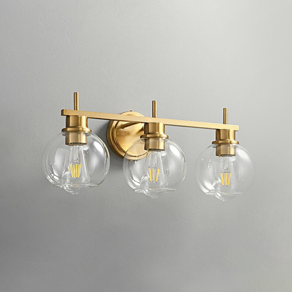 Modern Clear Glass Bathroom Gold Globe Vanity Light Image - 13